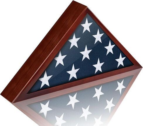 Flag Display Case for 5x9.5 Burial Flag - Solid Wood - Glass Front | Veteran Flag Display Box - Military Memorial Shadow Box Frame for Wall or Tabletop - Red in Saudi Arabia