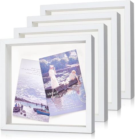 4Pcs Shadow Box Frame Memory Box, 8x8Inch Small Shadow Boxes Top Loading Display Case Frame with Slot for Concert Ticket Stub Memory Wine Bottle Caps Stamps Decor Gift, White in Kuwait
