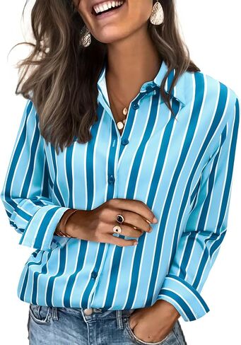 siliteelon Button Down Shirts for Women Striped Dress Shirts Long Sleeve Casual Collared Office Work Blouses Tops in Kuwait