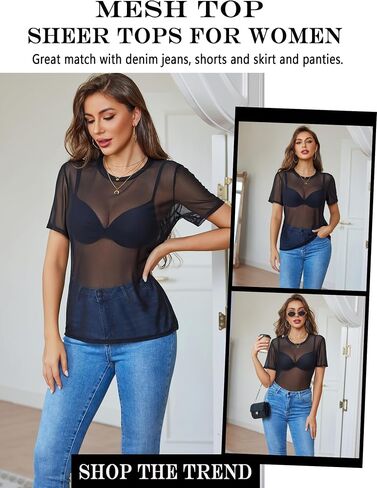 Avidlove Womens Mesh Sheer Tops Sexy Short Sleeve Summer Blouse Loose Fit Party Clubwear Cover Tops Going Out Shirts in Saudi Arabia