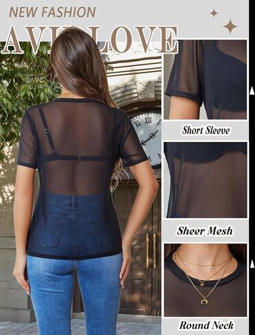 Avidlove Womens Mesh Sheer Tops Sexy Short Sleeve Summer Blouse Loose Fit Party Clubwear Cover Tops Going Out Shirts in Saudi Arabia