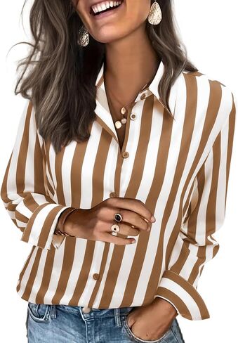 siliteelon Button Down Shirts for Women Striped Dress Shirts Long Sleeve Casual Collared Office Work Blouses Tops in Kuwait