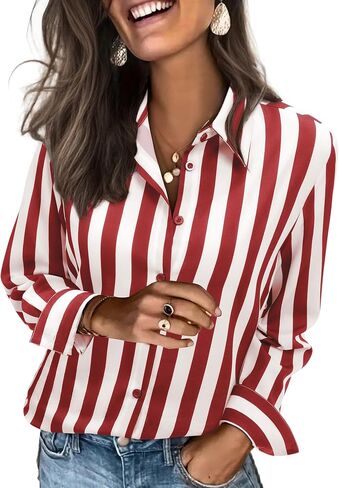 siliteelon Button Down Shirts for Women Striped Dress Shirts Long Sleeve Casual Collared Office Work Blouses Tops in Kuwait