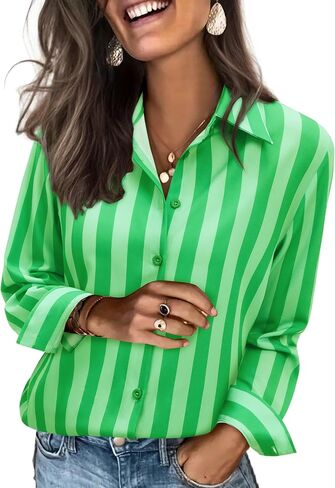siliteelon Button Down Shirts for Women Striped Dress Shirts Long Sleeve Casual Collared Office Work Blouses Tops in Kuwait