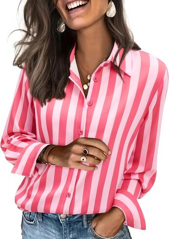 siliteelon Button Down Shirts for Women Striped Dress Shirts Long Sleeve Casual Collared Office Work Blouses Tops in Kuwait