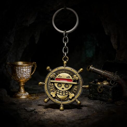 AmaaLeaf OP Anime Fun Keychains, Skull Straw Hat Luffy Durable Keychain Gift (Skull Brass, OP) in Saudi Arabia
