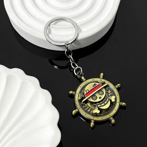 AmaaLeaf OP Anime Fun Keychains, Skull Straw Hat Luffy Durable Keychain Gift (Skull Brass, OP) in Saudi Arabia