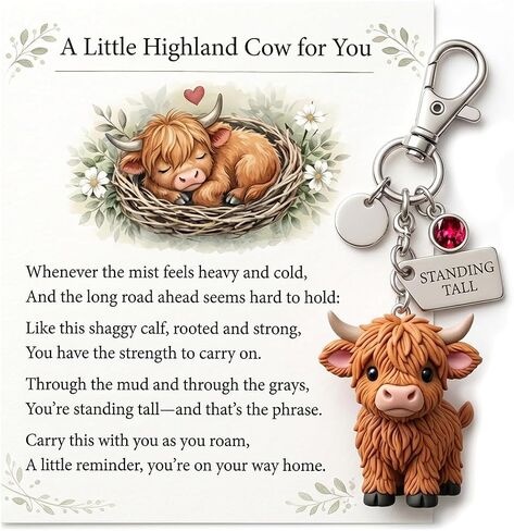 Roselover A Little Highland Cow Keychain for You 3D Resin Highland Cow Bag Charm Sentiment Card Animal Car Accessories Gifts in Saudi Arabia