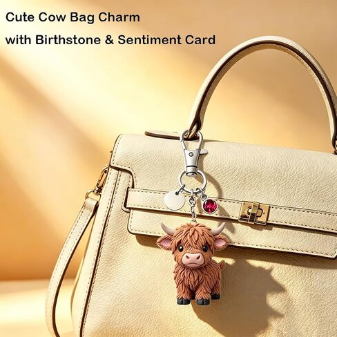 Roselover A Little Highland Cow Keychain for You 3D Resin Highland Cow Bag Charm Sentiment Card Animal Car Accessories Gifts in Saudi Arabia