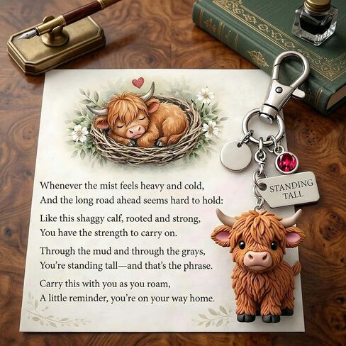 Roselover A Little Highland Cow Keychain for You 3D Resin Highland Cow Bag Charm Sentiment Card Animal Car Accessories Gifts in Saudi Arabia