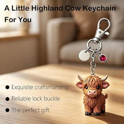 Roselover A Little Highland Cow Keychain for You 3D Resin Highland Cow Bag Charm Sentiment Card Animal Car Accessories Gifts in Saudi Arabia