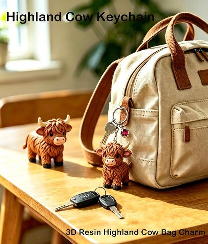 Roselover A Little Highland Cow Keychain for You 3D Resin Highland Cow Bag Charm Sentiment Card Animal Car Accessories Gifts in Saudi Arabia