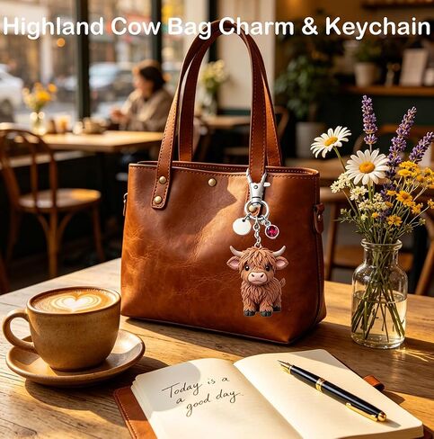 Roselover A Little Highland Cow Keychain for You 3D Resin Highland Cow Bag Charm Sentiment Card Animal Car Accessories Gifts in Saudi Arabia