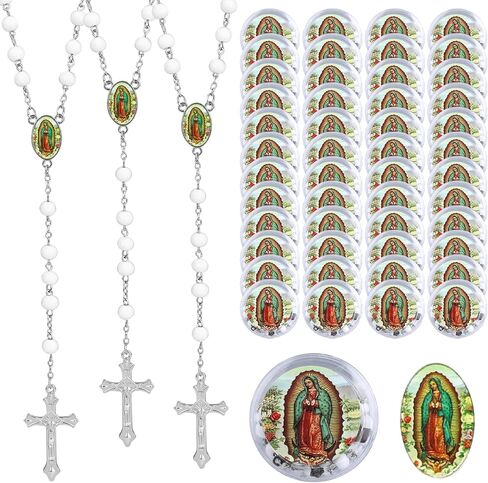 24/48 Pcs Rosarios Catolicos, Catholic Rosary Beads Necklace with Cross Pendant, First Communion Wooden Rosaries Bulk Baptism Favors for Guests, Catholic Gifts for Wall Cross Christian Quinceanera in Saudi Arabia