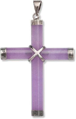 Lucky&Store LAVENDER Jade Cross Charm Pendant in Sterling Silver 16" Chain 2" Extended. Purple Jade Charm/Pendant/Necklace. Jade LOVER Cross Pendant. Religious Jade Cross. in Saudi Arabia