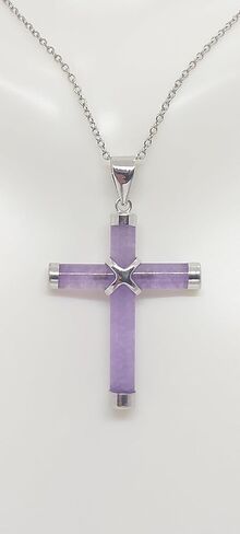 Lucky&Store LAVENDER Jade Cross Charm Pendant in Sterling Silver 16" Chain 2" Extended. Purple Jade Charm/Pendant/Necklace. Jade LOVER Cross Pendant. Religious Jade Cross. in Saudi Arabia