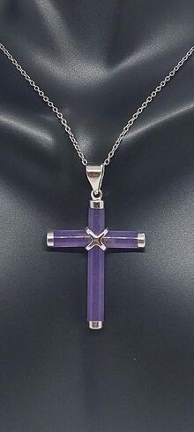 Lucky&Store LAVENDER Jade Cross Charm Pendant in Sterling Silver 16" Chain 2" Extended. Purple Jade Charm/Pendant/Necklace. Jade LOVER Cross Pendant. Religious Jade Cross. in Saudi Arabia