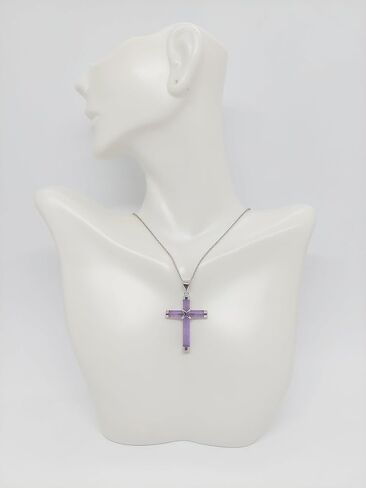 Lucky&Store LAVENDER Jade Cross Charm Pendant in Sterling Silver 16" Chain 2" Extended. Purple Jade Charm/Pendant/Necklace. Jade LOVER Cross Pendant. Religious Jade Cross. in Saudi Arabia