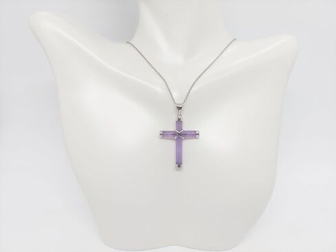Lucky&Store LAVENDER Jade Cross Charm Pendant in Sterling Silver 16" Chain 2" Extended. Purple Jade Charm/Pendant/Necklace. Jade LOVER Cross Pendant. Religious Jade Cross. in Saudi Arabia