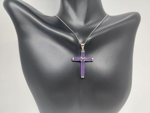 Lucky&Store LAVENDER Jade Cross Charm Pendant in Sterling Silver 16" Chain 2" Extended. Purple Jade Charm/Pendant/Necklace. Jade LOVER Cross Pendant. Religious Jade Cross. in Saudi Arabia