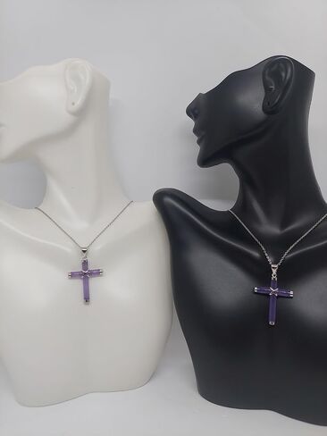 Lucky&Store LAVENDER Jade Cross Charm Pendant in Sterling Silver 16" Chain 2" Extended. Purple Jade Charm/Pendant/Necklace. Jade LOVER Cross Pendant. Religious Jade Cross. in Saudi Arabia