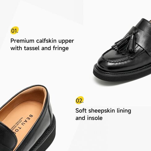 BEAU TODAY Womens Loafer Shoes, Tassel Loafers for Women, Slip-On Loafer Flats Leather Comfortable Non-Slip Casual Business Fashion Flat Shoes in Kuwait