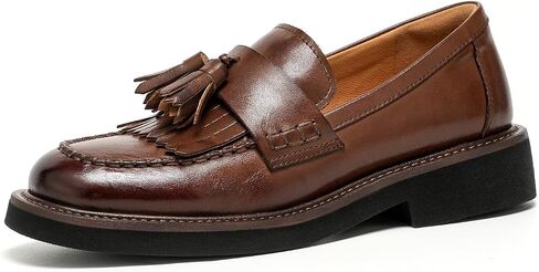 BEAU TODAY Womens Loafer Shoes, Tassel Loafers for Women, Slip-On Loafer Flats Leather Comfortable Non-Slip Casual Business Fashion Flat Shoes in Kuwait