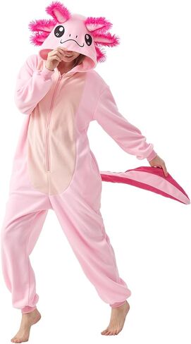 Axolotl Costumes Halloween Cute Axolotl Onesie for Adults Cartoon Animal Christmas Cosplay One-piece Pajamas in Saudi Arabia