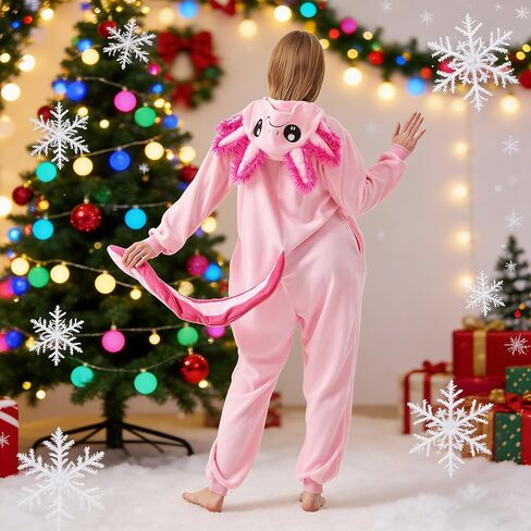 Axolotl Costumes Halloween Cute Axolotl Onesie for Adults Cartoon Animal Christmas Cosplay One-piece Pajamas in Saudi Arabia