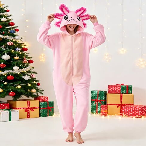 Axolotl Costumes Halloween Cute Axolotl Onesie for Adults Cartoon Animal Christmas Cosplay One-piece Pajamas in Saudi Arabia