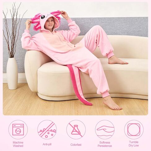 Axolotl Costumes Halloween Cute Axolotl Onesie for Adults Cartoon Animal Christmas Cosplay One-piece Pajamas in Saudi Arabia