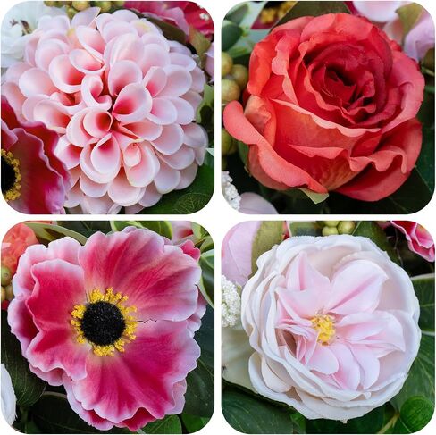 Spring Wreaths for Front Door Outside 24 Inch Spring Door Wreath with Artificial Dahlia,Chrysanthemum,Rose and Anemone Floral Wreath with Greenery,Colorful Summer Wreaths for Front Door (Turquoise) in Saudi Arabia