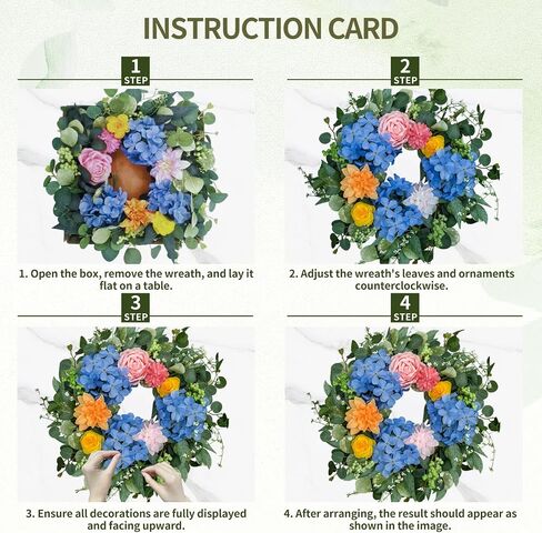 Spring Wreaths for Front Door 24 Inch, Spring Summer Front Door Wreath with Hydrangea & Eucalyptus, Artificial Floral Wreath for Porch Garden Patio Wall Window Indoor Outdoor Home Decor in Saudi Arabia