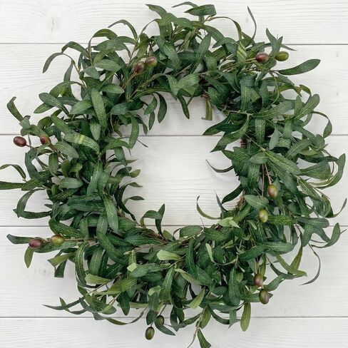 24 Inch Olive Wreath for Front Door - Artificial Greenery Spring Summer Wreath with Mixed Willow Leaves & Olive Fruit - Large All Season Farmhouse Decor for Indoor Outdoor Wall Wedding in Saudi Arabia