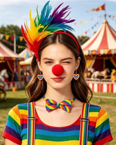 Rainbow Clown Costume Set for Women，Circus Outfit with Tutu Skirt, Socks, Gloves Accessories for Halloween Carnival Cosplay in Saudi Arabia