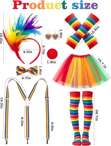 Rainbow Clown Costume Set for Women，Circus Outfit with Tutu Skirt, Socks, Gloves Accessories for Halloween Carnival Cosplay in Saudi Arabia