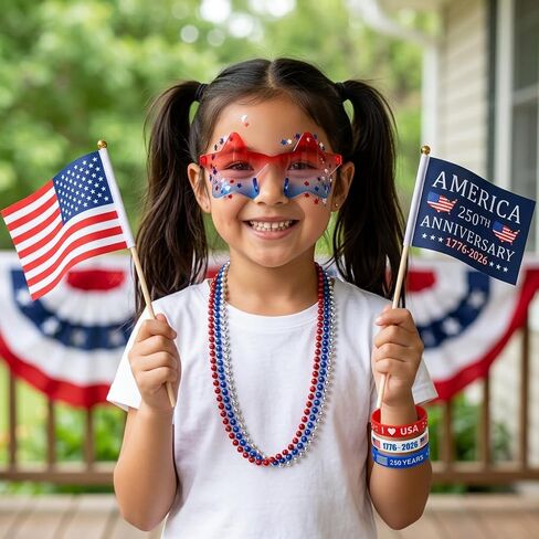 4th of July Accessories for Women - 18Pcs Red White and Blue Outfits with Face Body Glitter Gel,Beaded Necklace,Star Sunglasses,Rubber Bracelets for USA Patriotic 250 Anniversary Independence Day in Saudi Arabia