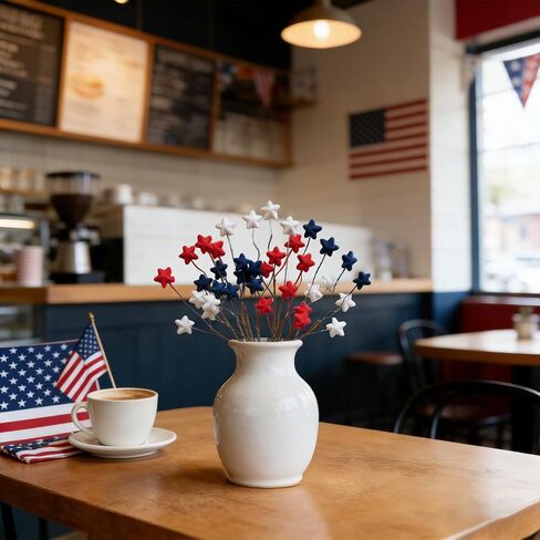 TEMPUS 12PCS 10 Inch 4th of July Star Picks, Patriotic Flocked Artificial Berry Stems, Memorial Day Independence Day Decor for Vase Centerpiece Mantel Wreath DIY Party Decorations in Kuwait
