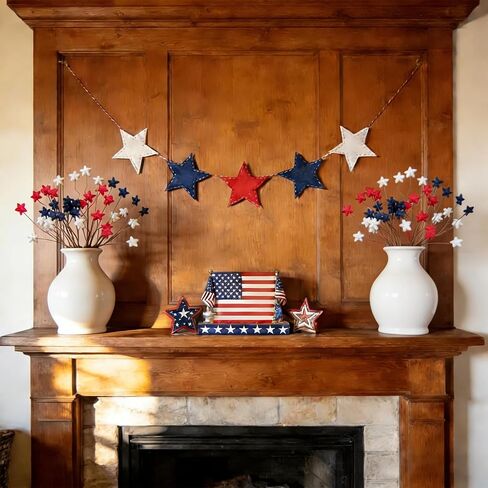TEMPUS 12PCS 10 Inch 4th of July Star Picks, Patriotic Flocked Artificial Berry Stems, Memorial Day Independence Day Decor for Vase Centerpiece Mantel Wreath DIY Party Decorations in Kuwait