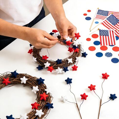 TEMPUS 12PCS 10 Inch 4th of July Star Picks, Patriotic Flocked Artificial Berry Stems, Memorial Day Independence Day Decor for Vase Centerpiece Mantel Wreath DIY Party Decorations in Kuwait