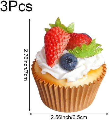 Artificial Cupcake 3 Pack - Realistic Fake Strawberry Cupcake Models, Faux Dessert Props for Bakery Shop, Kitchen, Photography & Party Decoration in Saudi Arabia