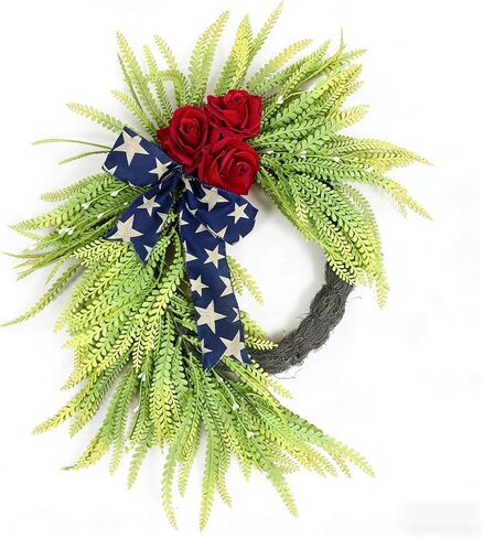 4th of July Wreath for Front Door, 20 Inch Red White Blue Patriotic Independence Day Wreath for Wall Indoor Outdoor Window Home Festival Decoration（3color） in Saudi Arabia