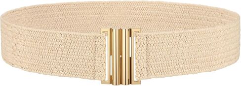 JASGOOD Women's Straw Woven Elastic Belt Rattan Waist Belt Boho Summer Dresses Belt in Kuwait