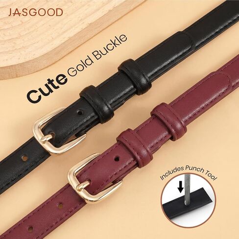 JASGOOD Women Skinny Faux Leather Belt Thin Waist Belt for Women Jeans Dress Fashion Ladies Belt with Gold Buckle,21 Colors in Kuwait