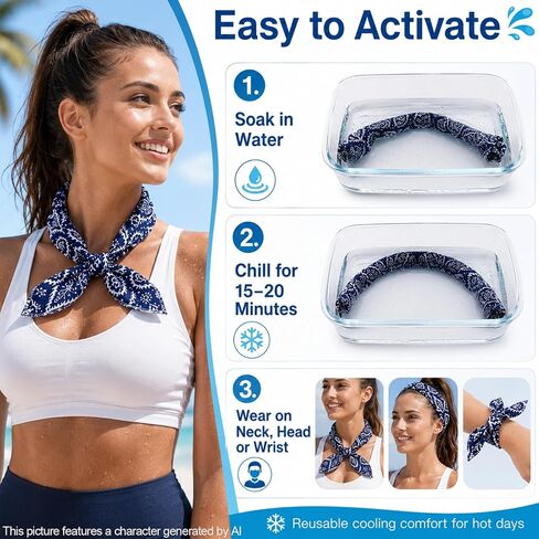 6 Pcs Cooling Neck Wraps Neck Cooler Ice Bandanas Scarf for Hot Weather, Cooling Scarf Ice Bandanas Summer for Men Women Camping Running Outdoor Sports in Kuwait