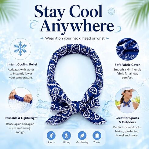 6 Pcs Cooling Neck Wraps Neck Cooler Ice Bandanas Scarf for Hot Weather, Cooling Scarf Ice Bandanas Summer for Men Women Camping Running Outdoor Sports in Kuwait