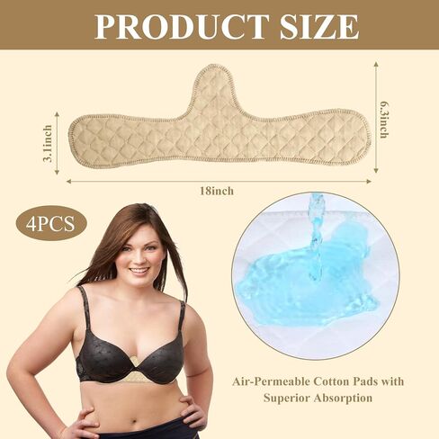 Thinp 4 Pcs Cotton Bra Liners, Bra Liners to Absorb Sweat Under Breasts Reusable Under Breasts Sweats Absorb Pads in Kuwait