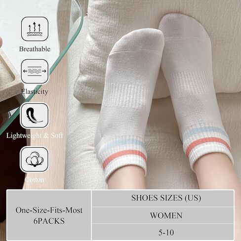 SIONCY 6 Pairs Ankle Socks for Women Cotton Low Cut Thin Casual Athletic Socks Breathable in Kuwait