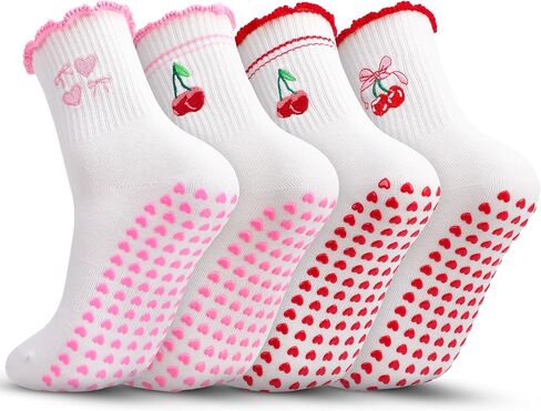 4 Pair Pilates Grip Socks for Women, Cute Non-Slip Yoga Socks with Grippy Dots & Arch Support for Ballet Reformers in Saudi Arabia