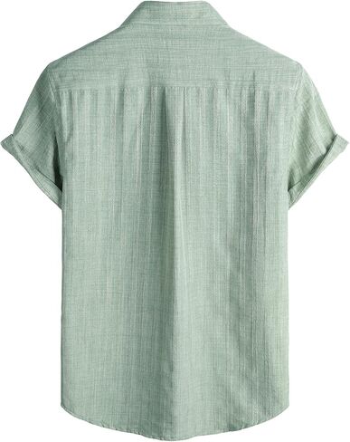 LucMatton Men's Vintage Bohemian Short Sleeve Button Down Shirt Casual Regular Fit Striped Textured Summer Beach Tops in Kuwait